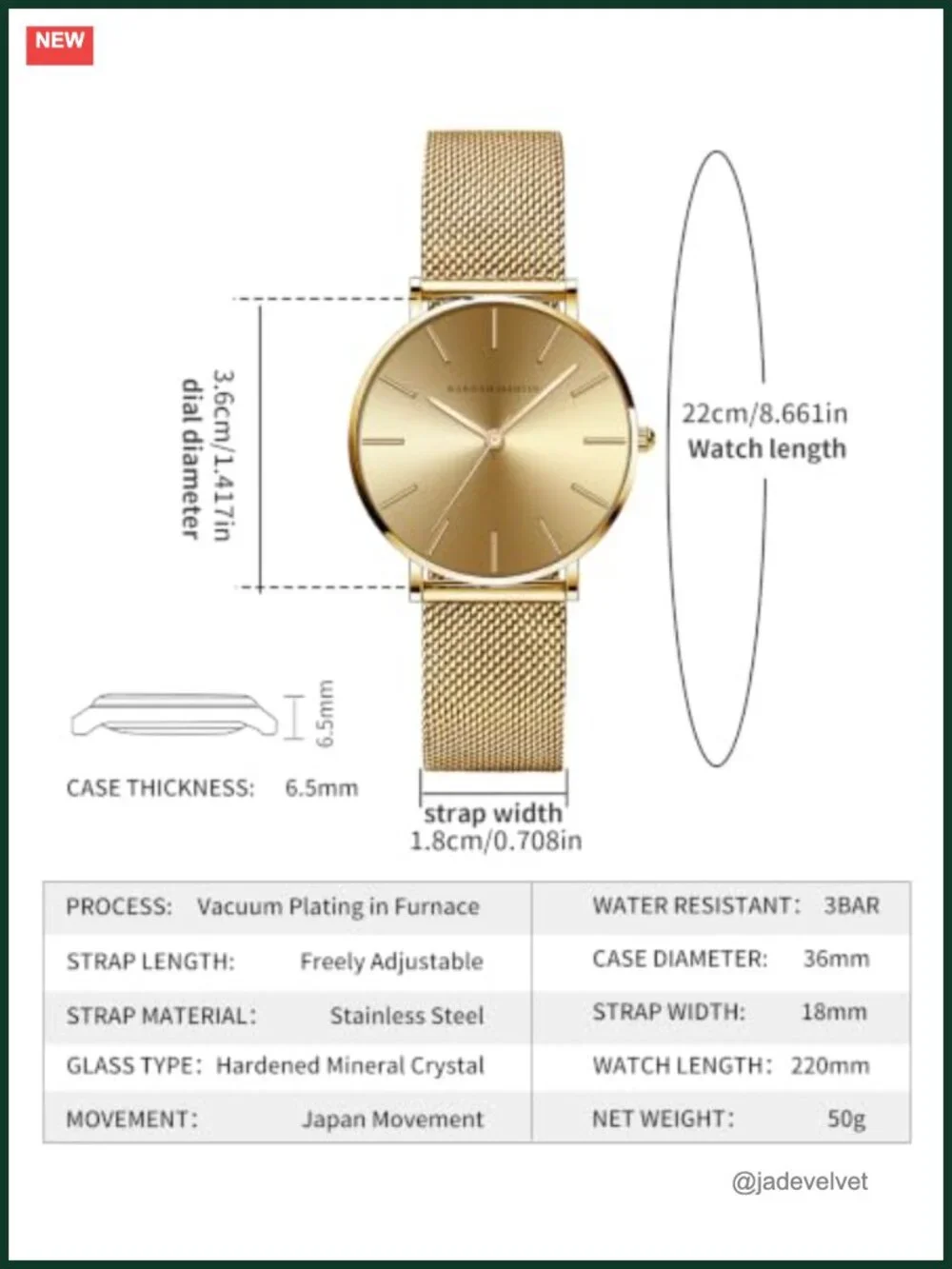 Luxury Gold Women's Watch Stainless Steel Analog Quartz Dress Watch Water